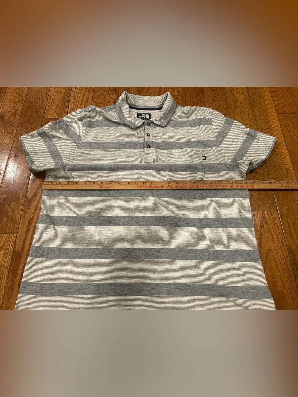 The North Face Polo Shirt‎ Men's XL Gray White Striped Short Sleeve Cotton Blend